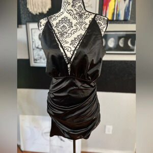 Little black silky ruched sexy dress size Large